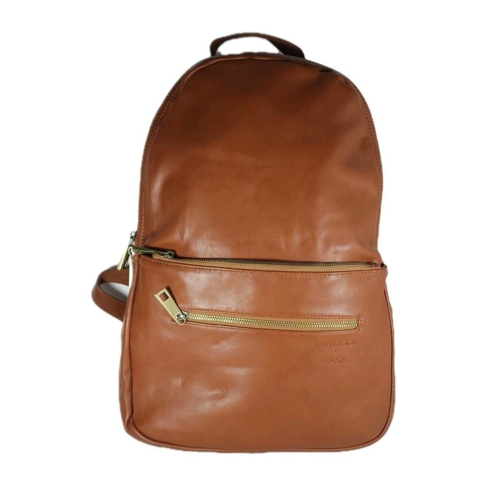 Fawn Design + Pask Faux Leather Large Brown Backpack Laptop Diaper Bag